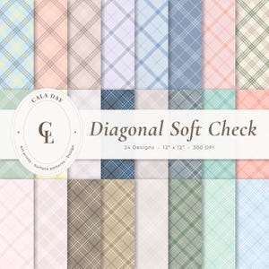 Pack de papier numérique sans couture motif carreaux diagonal pastel – 24 papiers de scrapbooking à carreaux, 12 x 12, 300 DPI, téléchargement immédiat (pas d'IA)