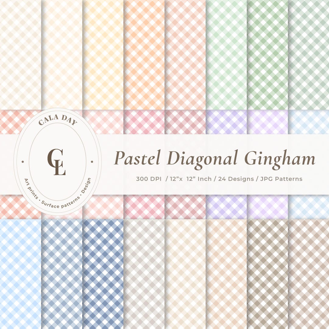 Pastel Gingham Plaid Seamless Pattern Digital Paper Pack – 24 Scrapbook ...