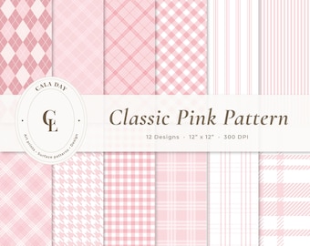 Scrapbook Paper, Pink Plaid Digital Paper, Seamless Pattern, Stripe Digital Paper, Junk Journal, Printable Paper, Scrapbooking