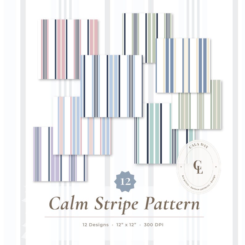 Calm Stripe Seamless Pattern Digital Paper Pack – Soft Neutral Pastel ...