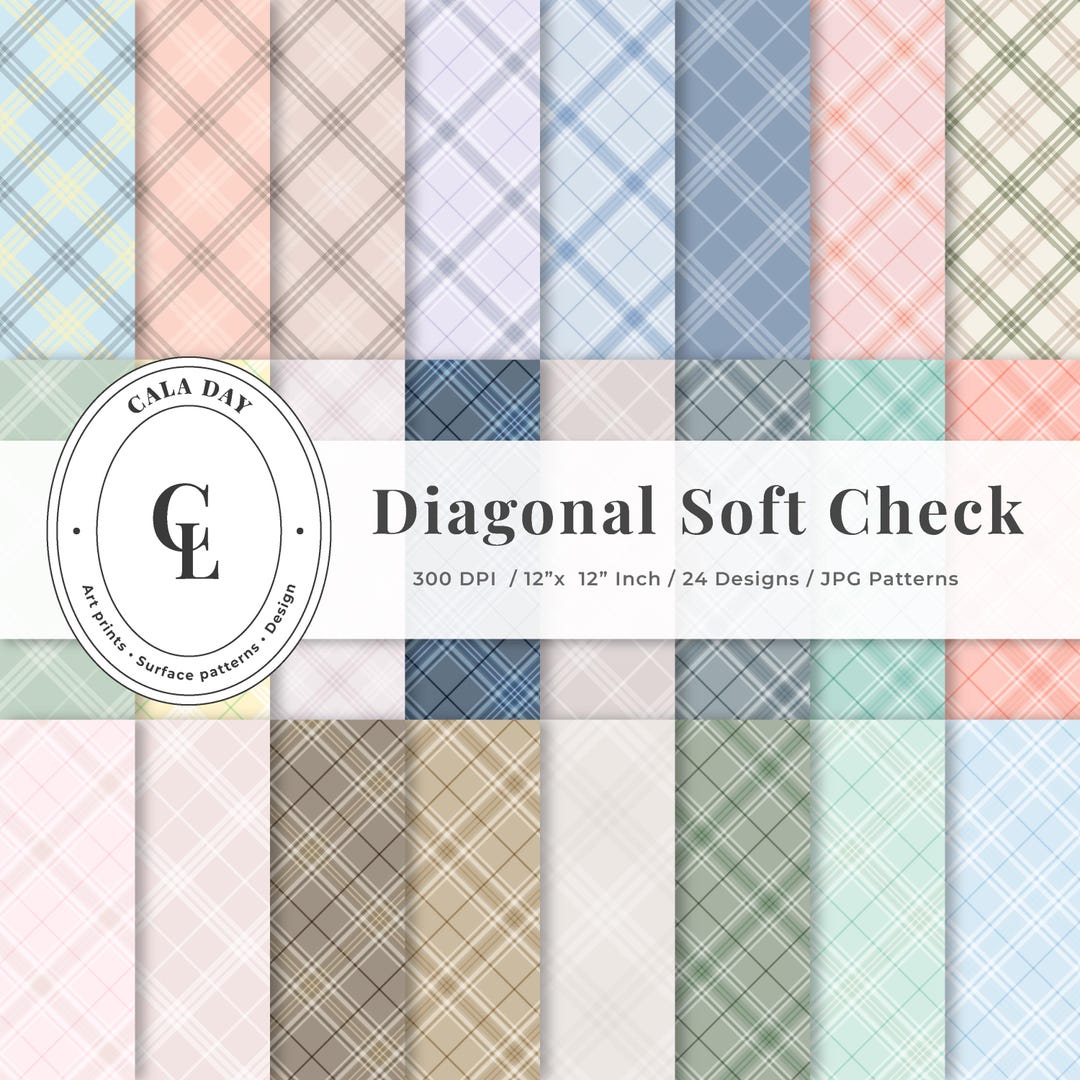 Diagonal Soft Check Digital Paper Pack (no AI) – 24 Seamless Pastel ...