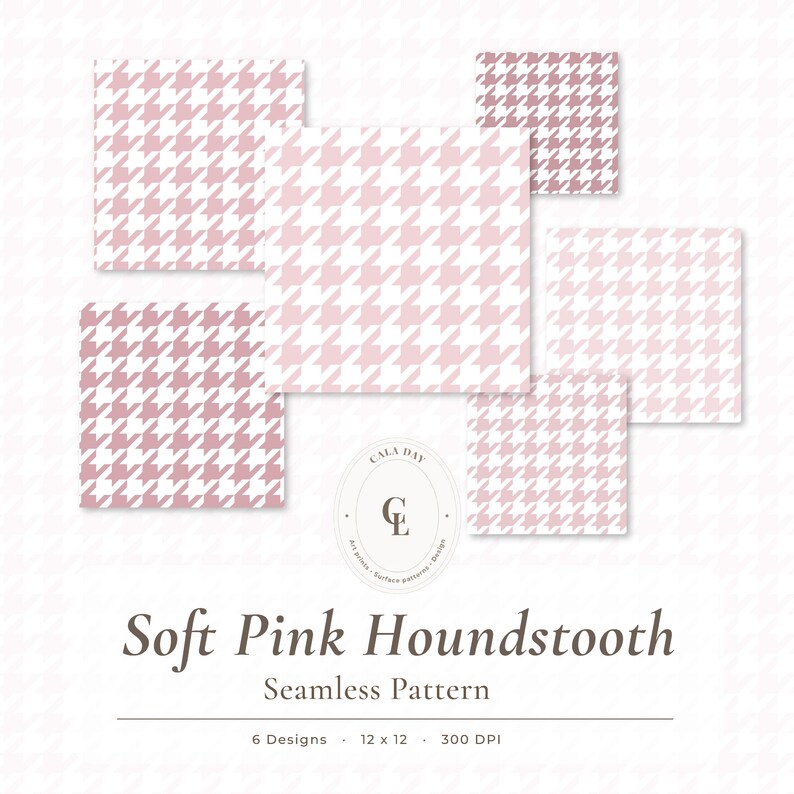 Soft Pink Houndstooth Seamless Digital Paper Pack – Light Pink Pattern ...