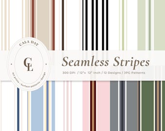 Modern gestreept digitaal papierpakket, klassiek minimalistisch gestreept naadloos patroon, printbare scrapbookachtergronden en direct te downloaden.