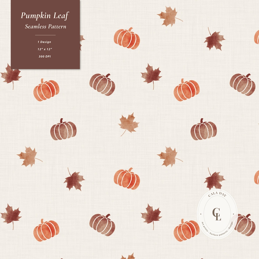 Watercolor Pumpkin Pattern, Autumn Digital Paper, Linen Texture Fall ...
