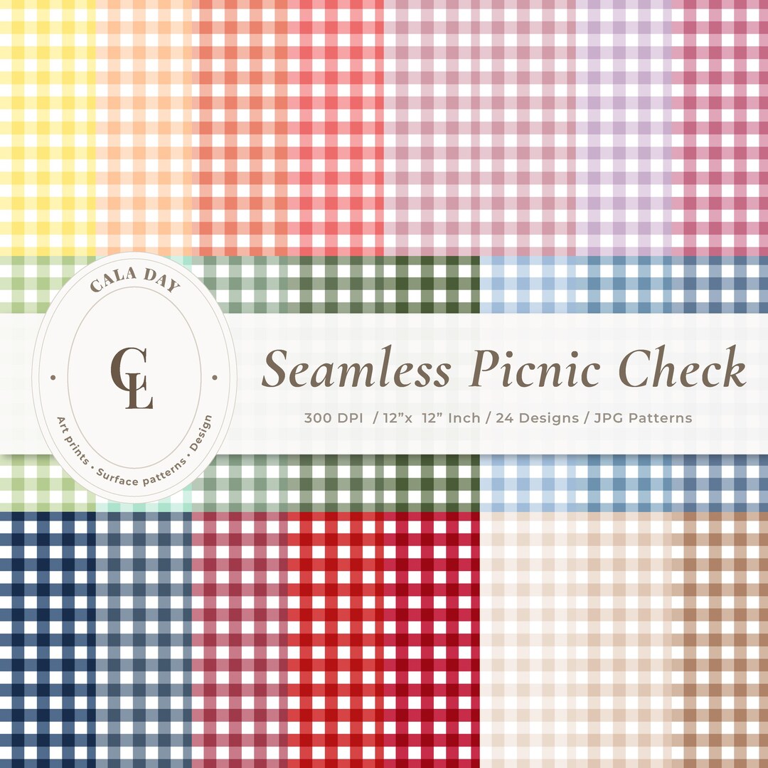 Gingham Check Seamless Pattern Digital Paper Pack – 24 Picnic Scrapbook ...