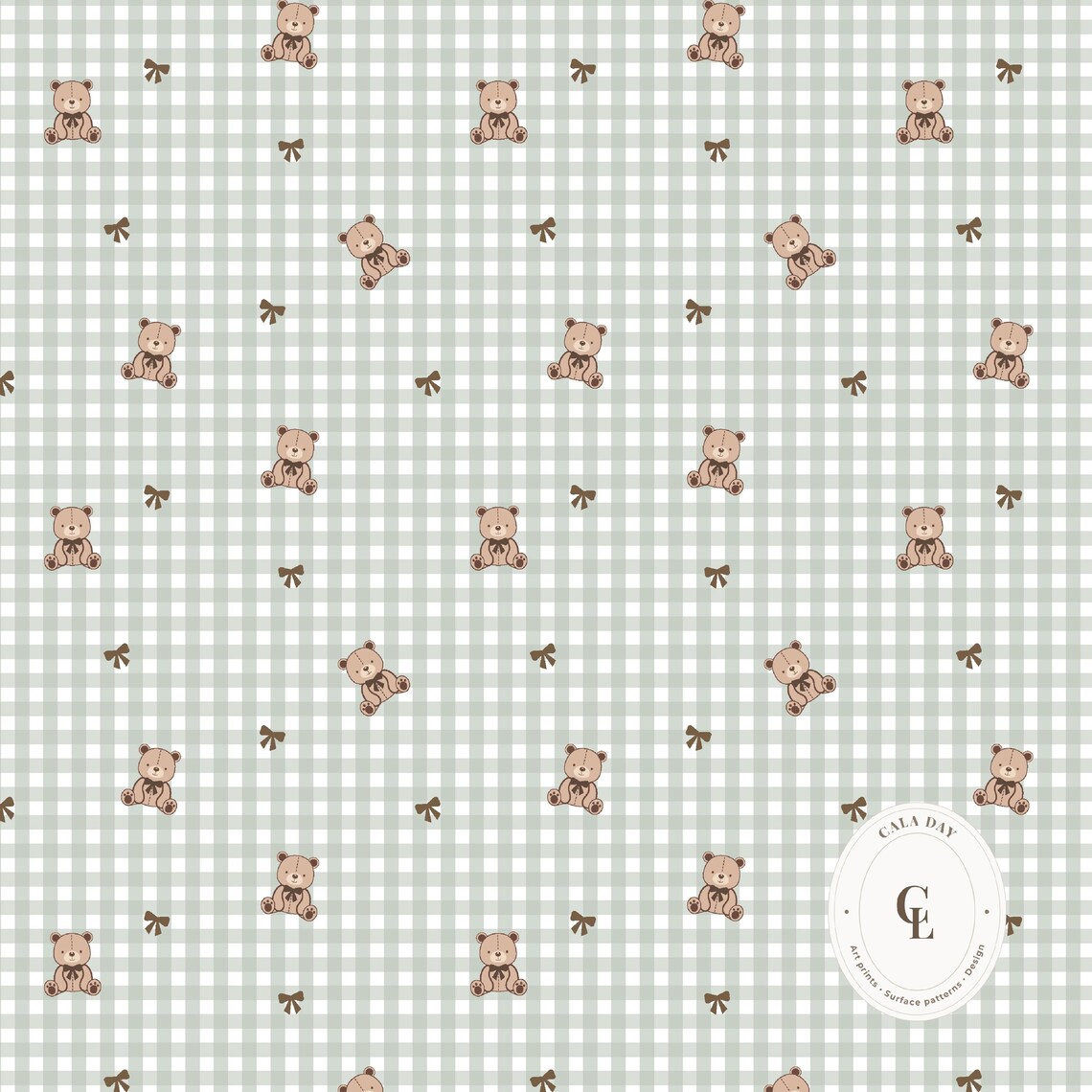 Sage Gingham Teddy Bear Seamless Pattern Digital Paper Pack – Baby ...