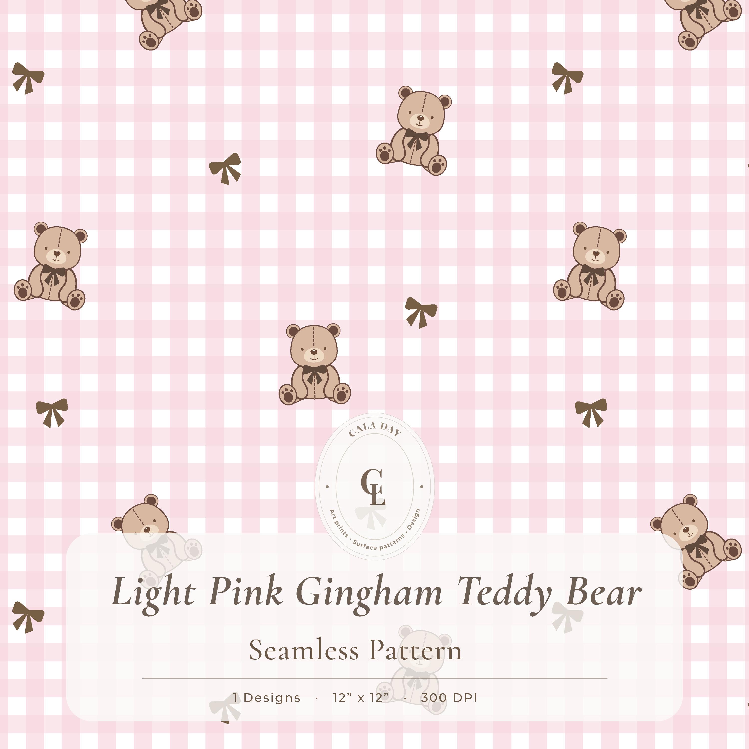 Light Pink Gingham Teddy Bear Seamless Pattern Digital Paper – Baby ...