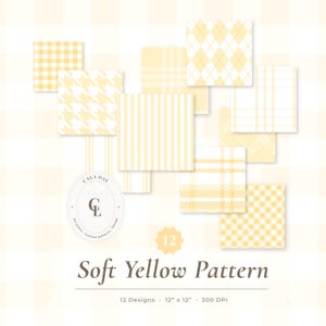 Yellow seamless pattern digital paper pack – gingham tartan argyle scrapbook papers, 12x12, 300 DPI, instant download (no AI)