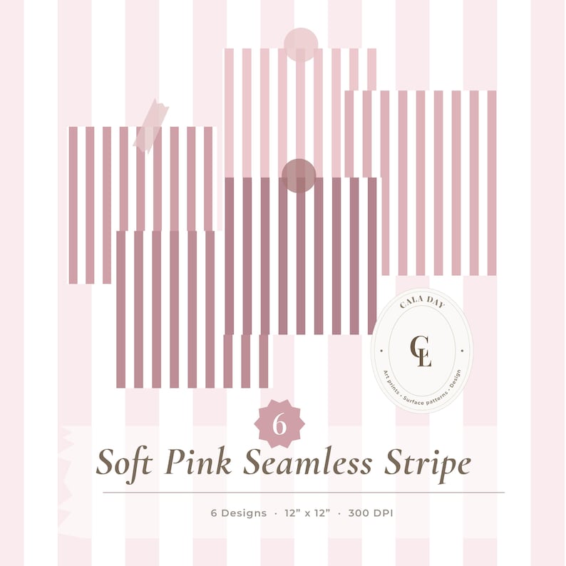 Pink Stripe Digital Paper Pack – 6 Seamless 12x12 Scrapbook Papers, 300 ...