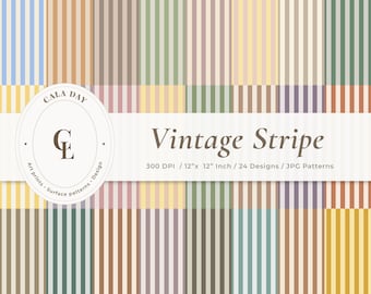 Pacote de Estampas Listradas Vintage, Estampas sem Costura, Papel Digital, Papel para Scrapbook, Scrapbooking Digital, Papel para Imprimir, Download Instantâneo