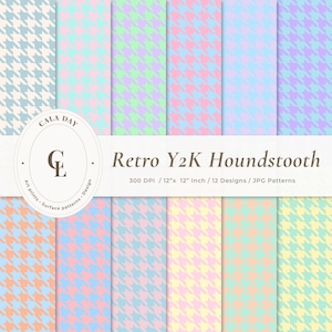 Y2K Houndstooth Digital Paper Pack (No AI) – Pastel Check Print Set, 12 JPG Files, 12x12 inches, 300 DPI, Instant Download