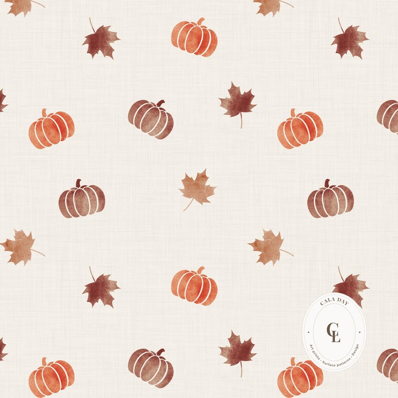 Watercolor Pumpkin Pattern, Autumn Digital Paper, Linen Texture Fall ...