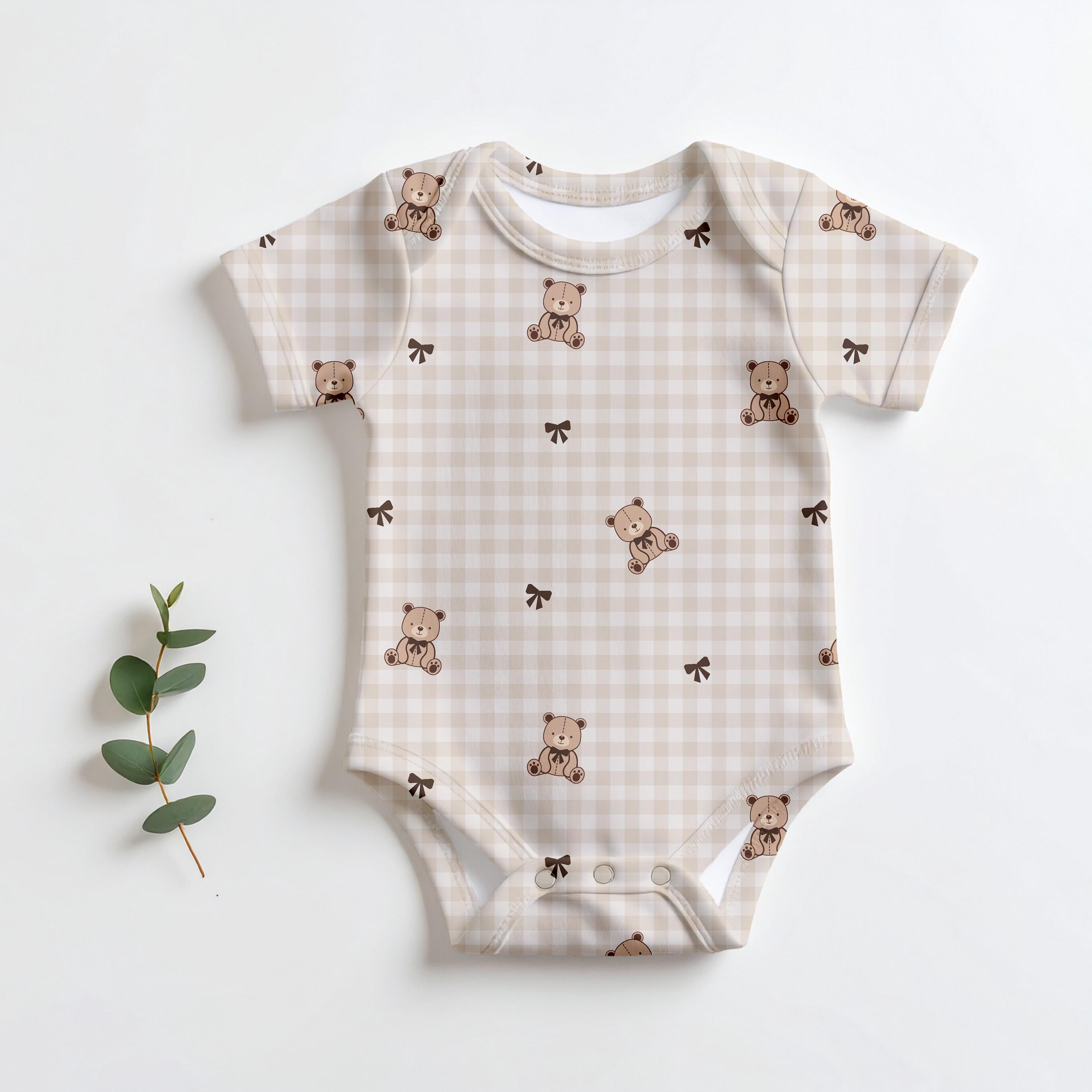 Teddy Bear Gingham Seamless Pattern Digital Paper – Neutral Baby ...