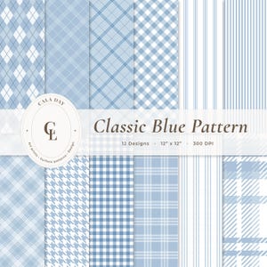Classic Blue Pattern Digital Paper Pack (No AI) – Seamless Plaid and Stripe Textures, 12x12 inches, 300 DPI, Instant Download