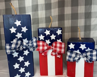 4th of July, Patriotic Firecrackers, Independence Day, Summer Decor, Wooden Firecrackers, USA, American Flag