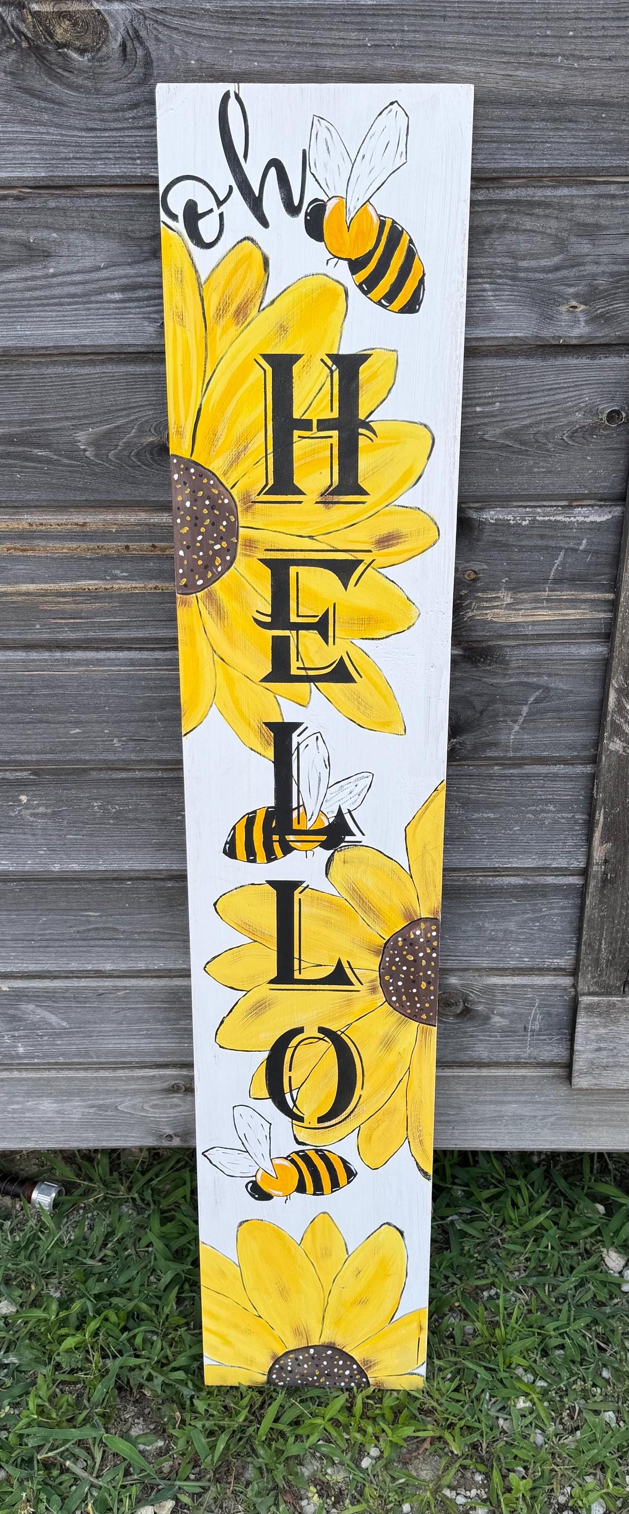 Hand-painted Sunflower & Bee Porch Sign: Rustic Farmhouse Welcome - Etsy