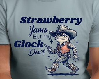 Strawberry Jams But My Glock Don't T-Shirt , Funny Frog T-Shirt, Funny Meme Shirt, Funny Frog Tee, Vintage 90s Meme Shirt, Funny Frog Meme