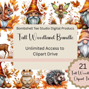 Fall Woodland Clipart Bundle | 21 Autumn Forest Animal PNGs | Instant Download | Cute Gnomes, Squirrel, Deer, Hedgehog, Fairy | Craft Use