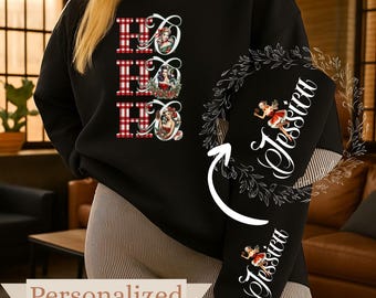 Personalized Christmas Sweatshirt| Retro Pin-Up Girl Holiday Crewneck | Vintage Ho Ho Ho Sweater | Custom Name Christmas Gift |Holiday Shirt