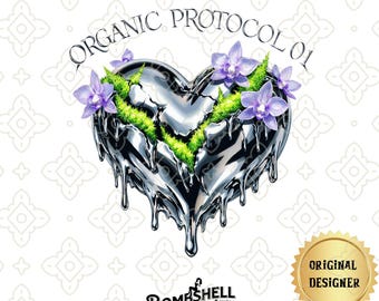 Cyber Organic PNG Graphic | Liquid Metal & Digital Moss 3D Design | High-Res Streetwear Sublimation | Bio-Digital Surrealism DTG File