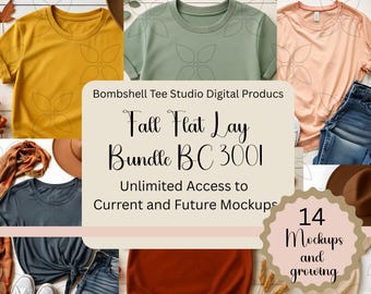 Fall T-Shirt Flat Lay Mockup Bundle | Bella Canvas 3001 Tee Shirt Mockup | Autumn Fall Shirt Mockup | Boho Neutral Tee Template for Etsy