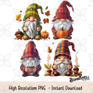 Fall Gnome PNG Bundle | Autumn Sublimation Clipart | Cozy Pumpkin Spice Gnomes | Plaid Gnome Clip Art | Digital Download Set