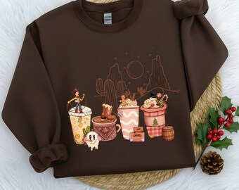 Retro Coffee western Sweatshirt | Cute western Christmas Crewneck | Christmas western Coffee Drinks Sweatshirt |  Holiday Western Latte Tee