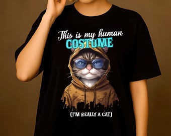 This Is My Human Costume Shirt – Funny Cat Halloween Tee | I’m Really a Cat Shirt | Lazy Halloween Costume | Cute Cat Lover Gift