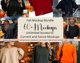 Fall Mockup Bundle | Bella Canvas 3001 Tee Shirt Mockup | Autumn Fall Shirt Mockup | Halloween Mockup Bundle | Instant Download | Sweatshirt