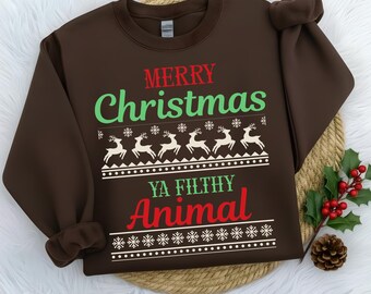 Funny Christmas T-Shirt – Merry Christmas Ya Filthy Animal Sweatshirt | Home Alone Sweater | Funny Holiday Shirt| Holiday Movie Graphic Tee