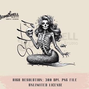 Mermaid Skeleton PNG, Travel png, Beach Lover png, Summer Picnics png, Unique png, Salty png, Beach must-have png, Summer png, skeleton png