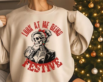 Sudadera con la frase "Mírame siendo festivo" / Camiseta navideña sarcástica / Bonita camiseta navideña de cuello redondo / Camiseta navideña extragrande y acogedora / Camiseta navideña divertida
