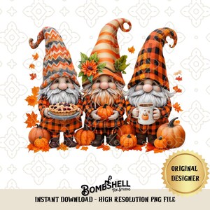 Fall Gnome PNG | Autumn Sublimation Clipart | Cozy Pumpkin Spice Gnomes | Plaid Gnome Clip Art | Digital Download Thanksgiving Gnomes