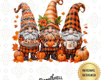 Fall Gnome PNG | Autumn Sublimation Clipart | Cozy Pumpkin Spice Gnomes | Plaid Gnome Clip Art | Digital Download Thanksgiving Gnomes