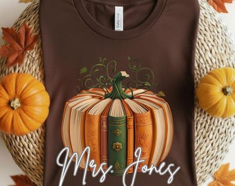 Book Pumpkin T-Shirt | Fall Book Lover Tee | Autumn Librarian Shirt |Literary Graphic Tee | Pumpkin Teacher Shirt |Personalized Teacher Gift