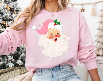 Retro Santa Claus Sweatshirt | Vintage Pink Santa | Cute Christmas Crewneck | Oversized Cozy Crewneck | Vintage Santa shirt | Holiday Top