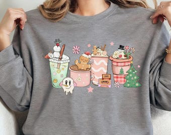 Retro Coffee Sweatshirt | Cute Christmas Crewneck | Christmas Coffee Drinks Sweatshirt |  Holiday Latte Tee | Cozy Winter Hot Cocoa Top