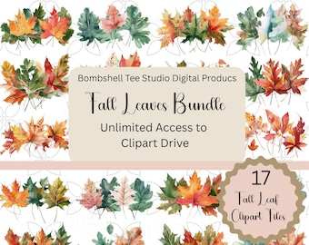 Fall Leaves Clipart Set | 17 Autumn Leaf PNGs | Watercolor Fall Foliage Graphics | Instant Download | Thanksgiving Clip Art | Sublimation