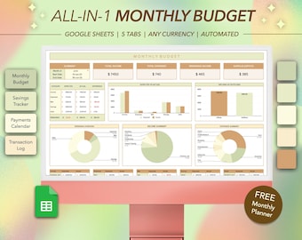 Monthly Budget Spreadsheet: All-in-One Google Sheets Planner (Digital Download)