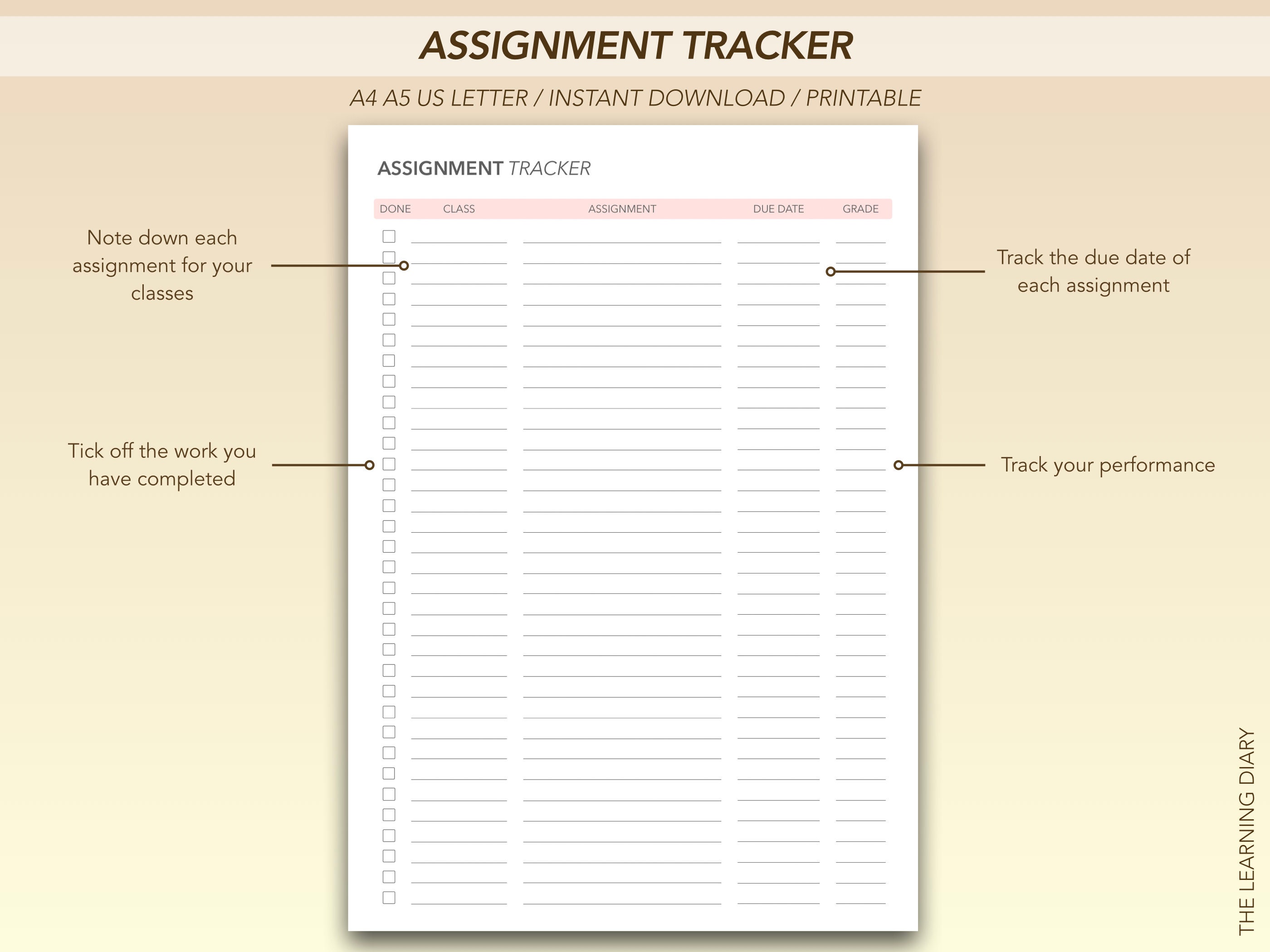 Assignment Planner & Tracker: Homework, School, College (A4 A5 US ...