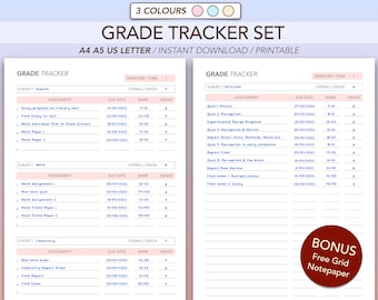 Simple Grade Tracker Set Printable | Gradesheet Template | Results Tracker | A4 A5 US Letter