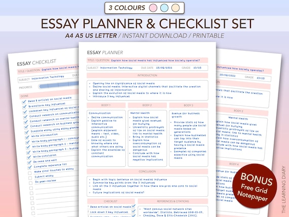 Essay Planner Printable Set: A4, A5 & US Letter (Instant Download)