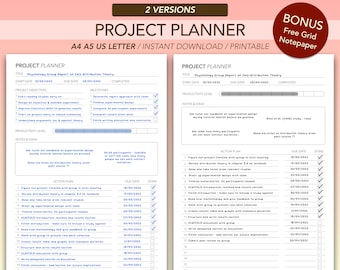 Simple Project Planner Printable: Task Tracker (A4/A5/US Letter)