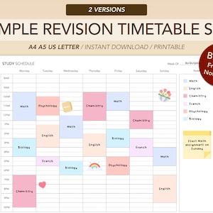 Orario di revisione minimalista stampabile / Programma di studio / Orario settimanale / Agenda oraria / A4, A5 e US Letter / Download immediato