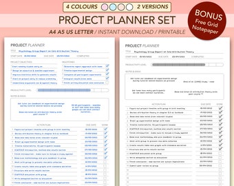 Simple Project Planner Printable | Productivity Planner | Task Tracker | Project Management | Project Timeline Tracker | A4 A5 US Letter