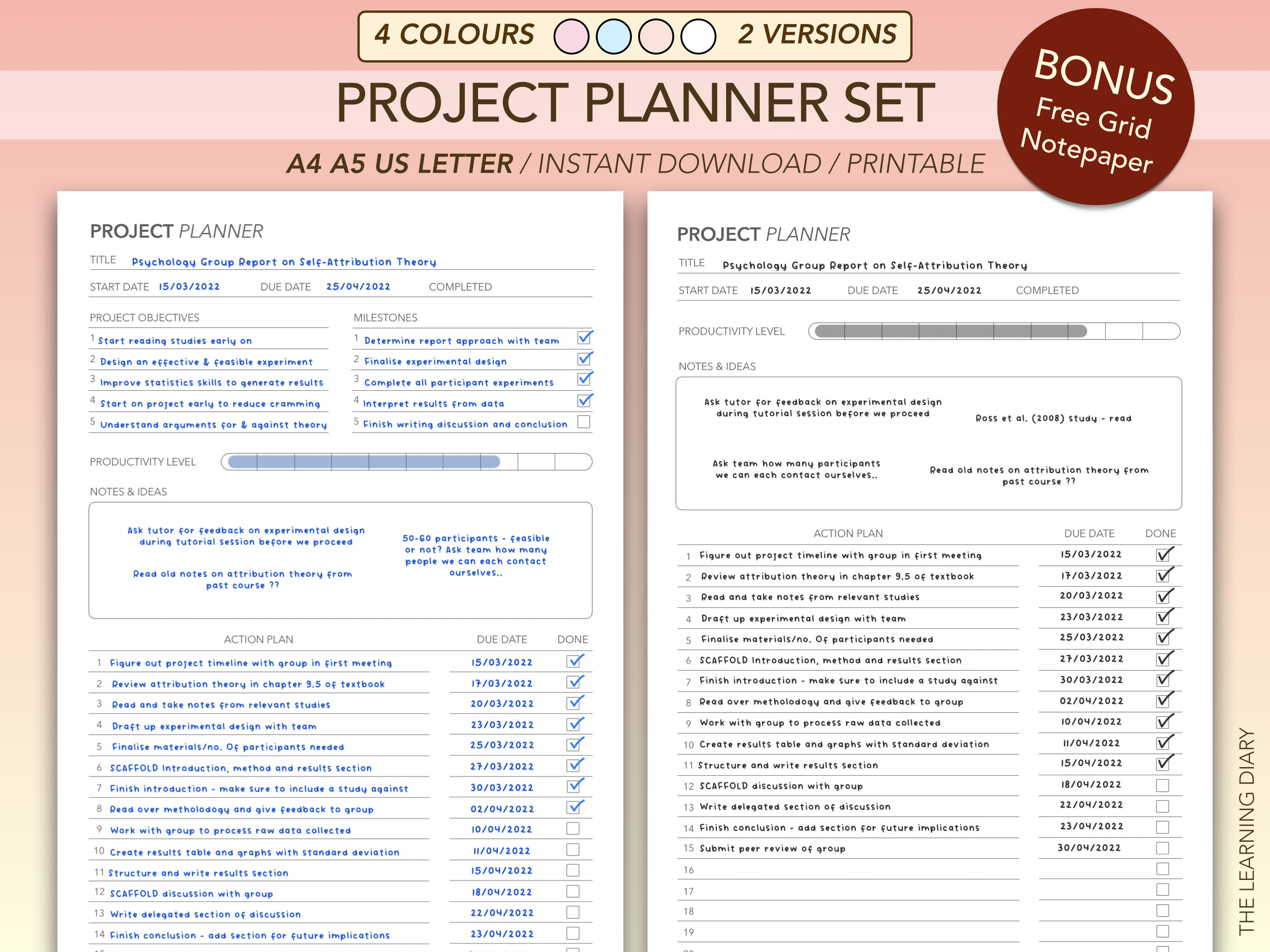 Simple Project Planner Printable: Task Tracker (A4 A5 US Letter ...