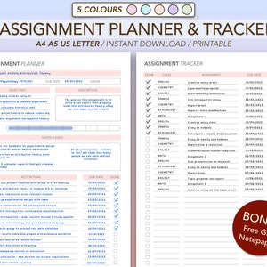 Assignment Tracker | Assignment Planner Printable | Homework Planner | School College Planner | A4 A5 US Letter