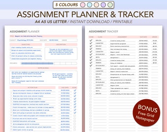 Assignment Tracker, Assignment Planner Printable, Homework Planner, School College Planner, A4 A5 US Letter