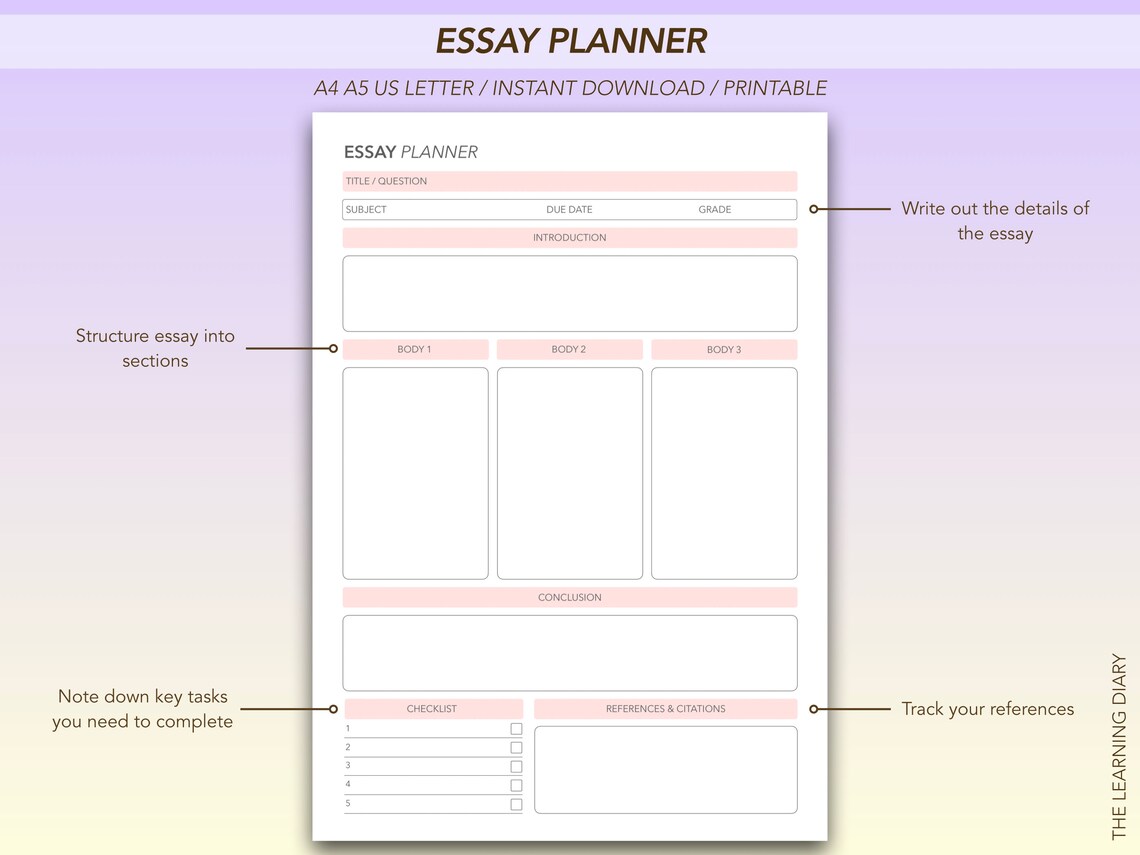 Simple Essay Planner Printable Set Essay Writing Template - Etsy