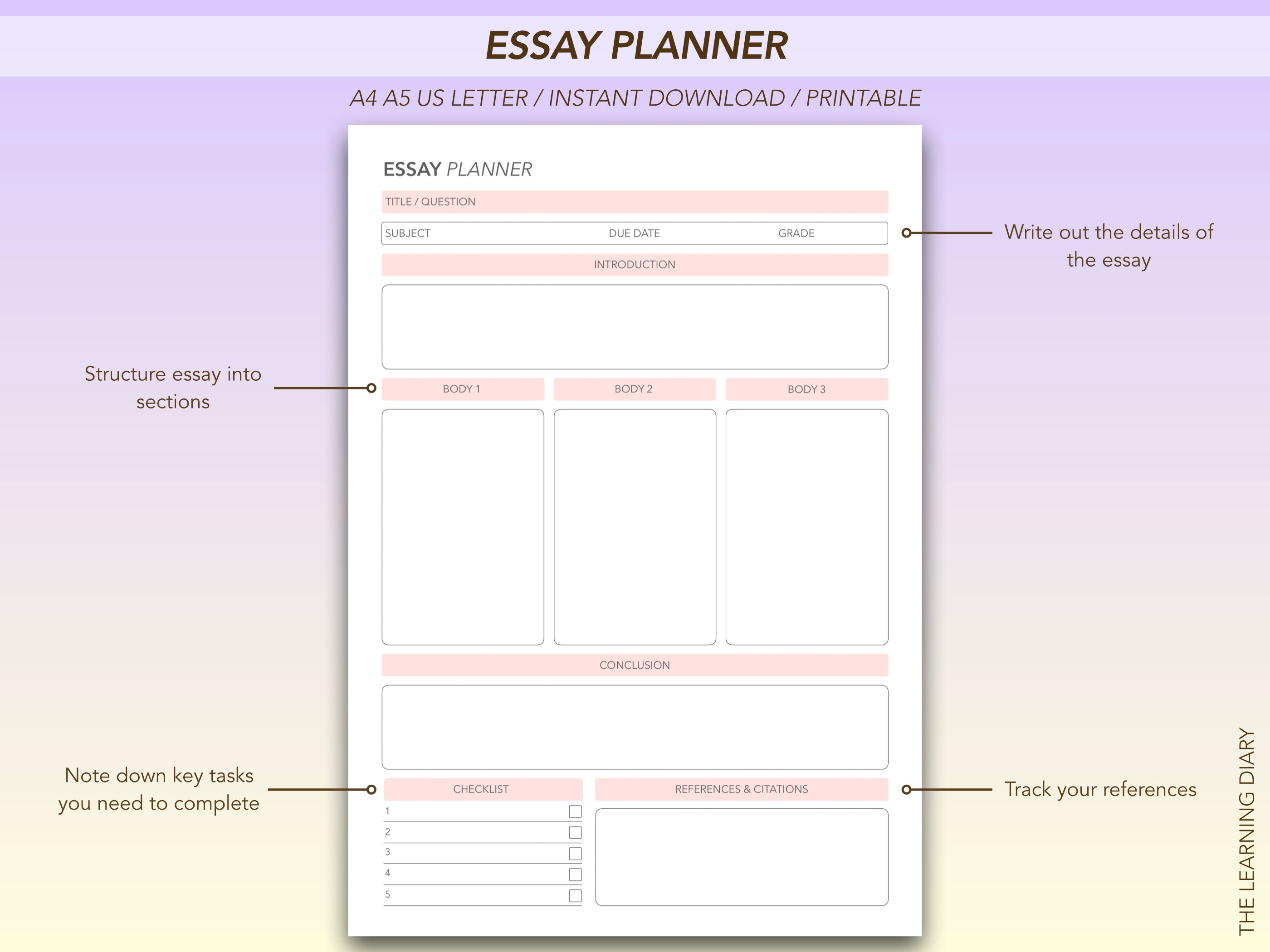 Simple Essay Planner Printable Set Essay Writing Template - Etsy